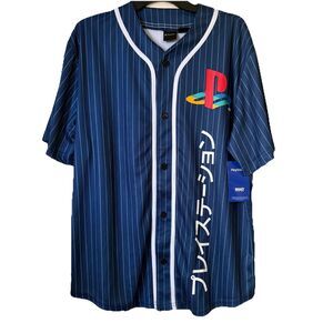 PlayStation Katakana Kanji Baseball Jersey Official License Navy Pinstripe Small